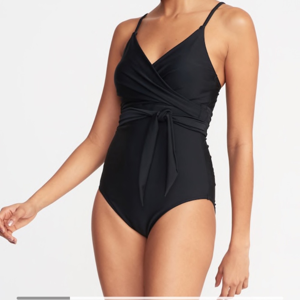 NWT Old Navy Black Wrap One-Piece Swimsuit (Small)